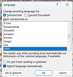 Language modal showing set language