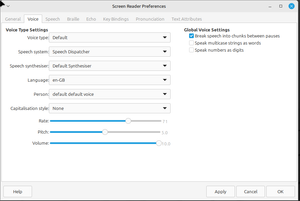 Screen reader preferences Voice tab