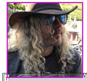 A person with long curly hair wearing a cowboy hat and sunglasses