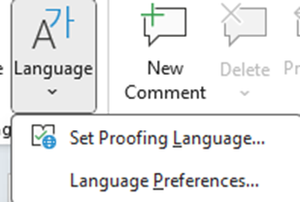 Set proofing language in language menu