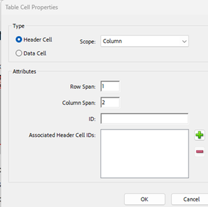 Setting row and column spans in table cell properties