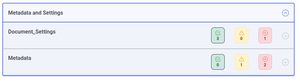 No warnings and 1 error in document settings, and 1 warning and 2 errors in metadata