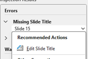 Missing slide title recommended actions