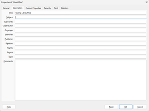 Description tab of properties dialog box showing title filled in