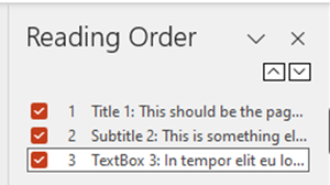Reading order pane showing title, subtitle and textbox