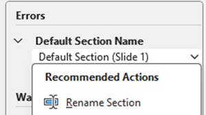 Default section name recommended actions