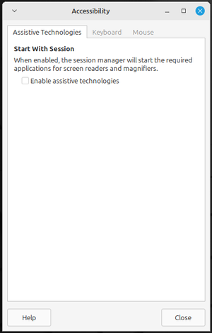 Assistive technologies, start with session, enable assistive technologies