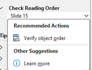Check reading order recommended actions
