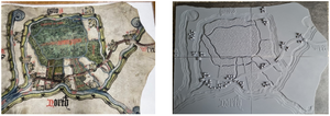 Inclesmoor map 1450 (left) and Optacartography tactile alternative (right)