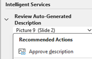 Review auto-generated description recommended actions
